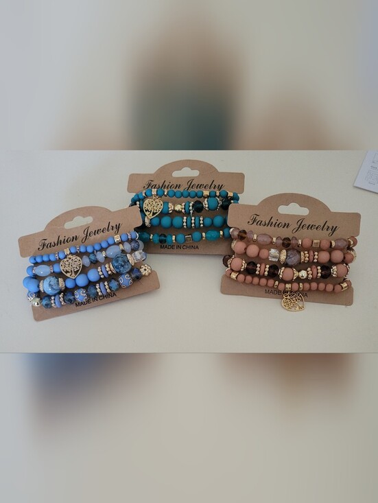 Fashion Jewelry Jewelry - 4 Strand Beaded Bracelet Tree Of Life Choose One Turquoise  Peach or Blue